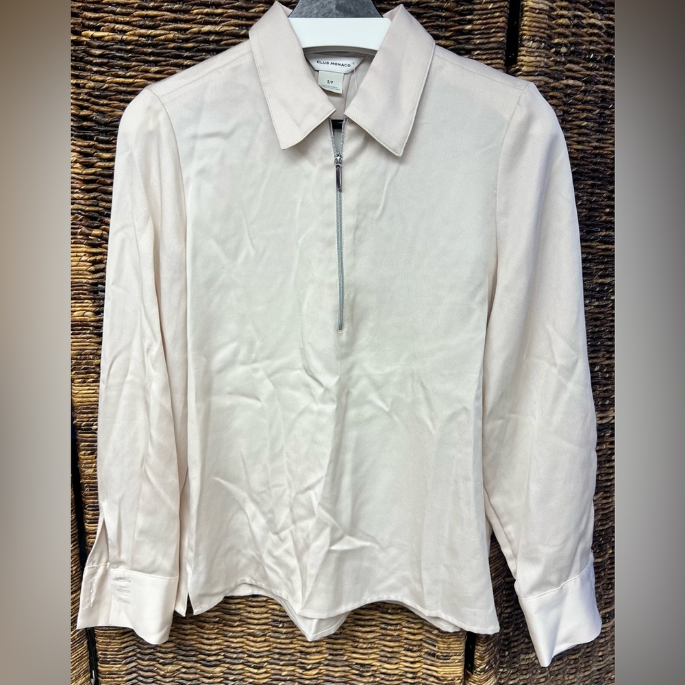 Club Monaco Cream Zip-Up Shirt, Small, New with tags, Pink/Rose
